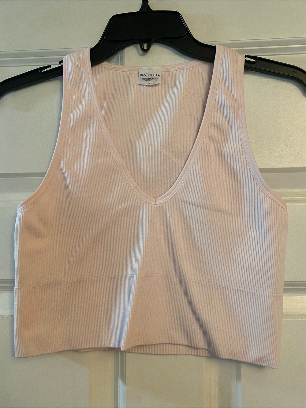 Athleta Women's Ribbed V-Neck Athletic Tank Top, light pink, size Medium